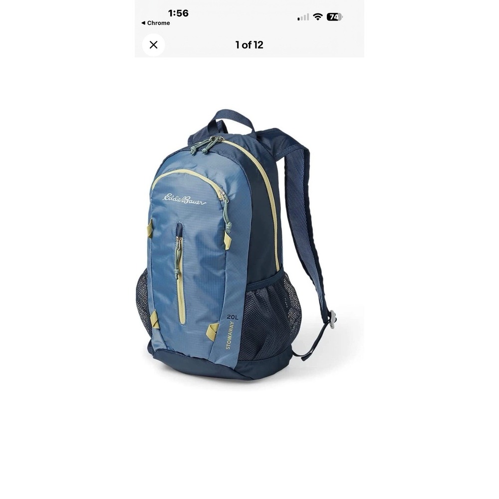 Eddie Bauer Stowaway Backpack 20L Blue Nylon Packable Daypack Hiking Travel Bag